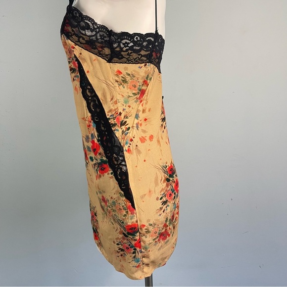 Zara Trafaluc Gold Floral Lace Trim Slip Mini Dress XS Fairy Y2K Boho Whimsigoth - Picture 5 of 12
